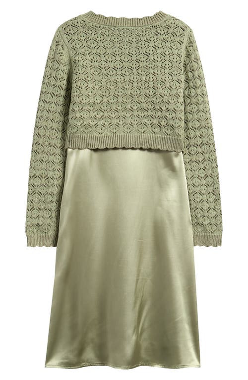 Shop Freshman Kids' Satin Slipdress & Sweater Set In Reseda