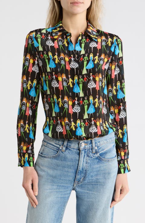 Willa Staceface Silk Button-Up Shirt