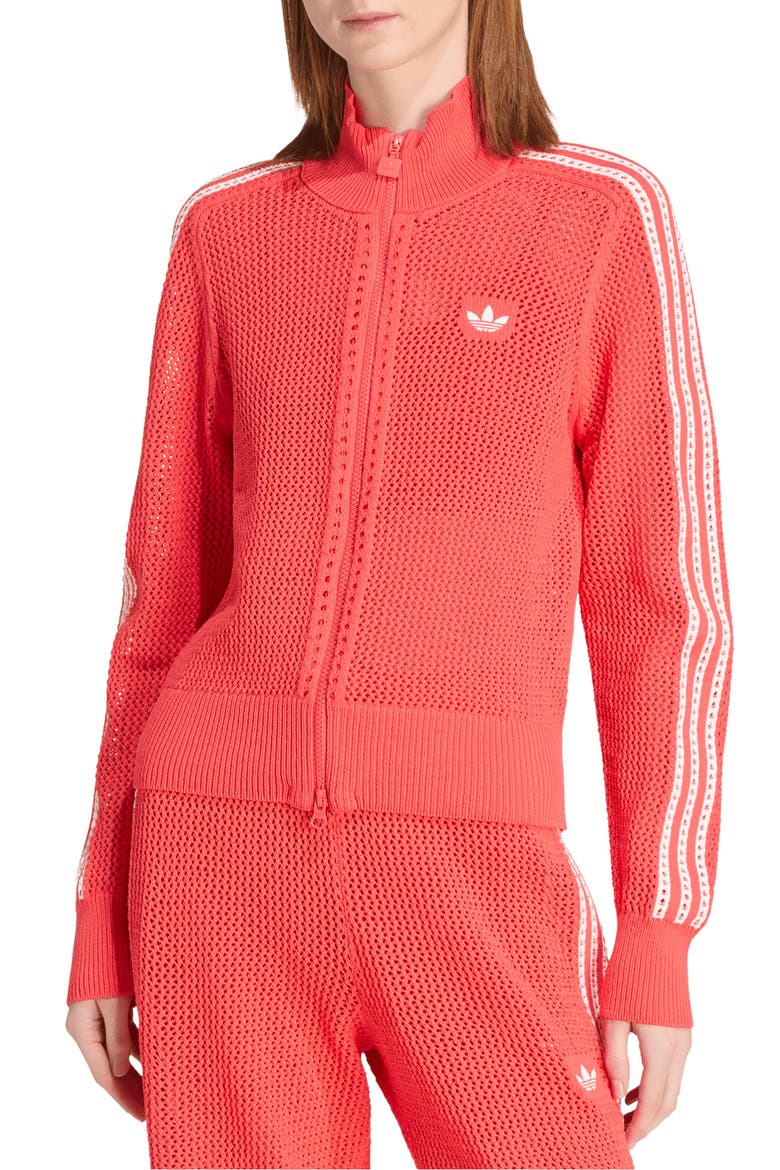 Open Knit Track Jacket, Main, color, SEMI LUCID RED