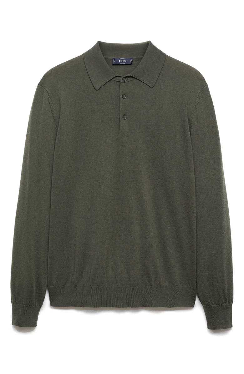 MANGO Merino Wool Polo Sweater, Main, color, Forest Green