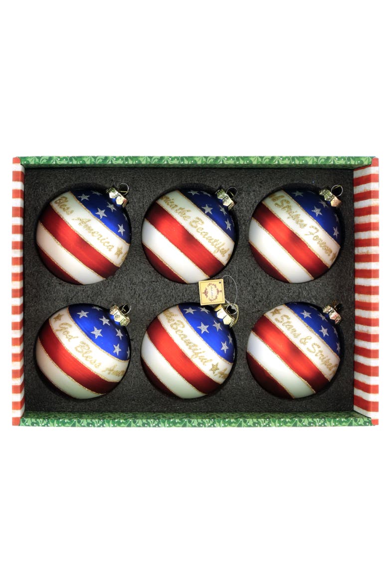 Patriotic Ball Ornament, Box of 6, Alternate, color, Red