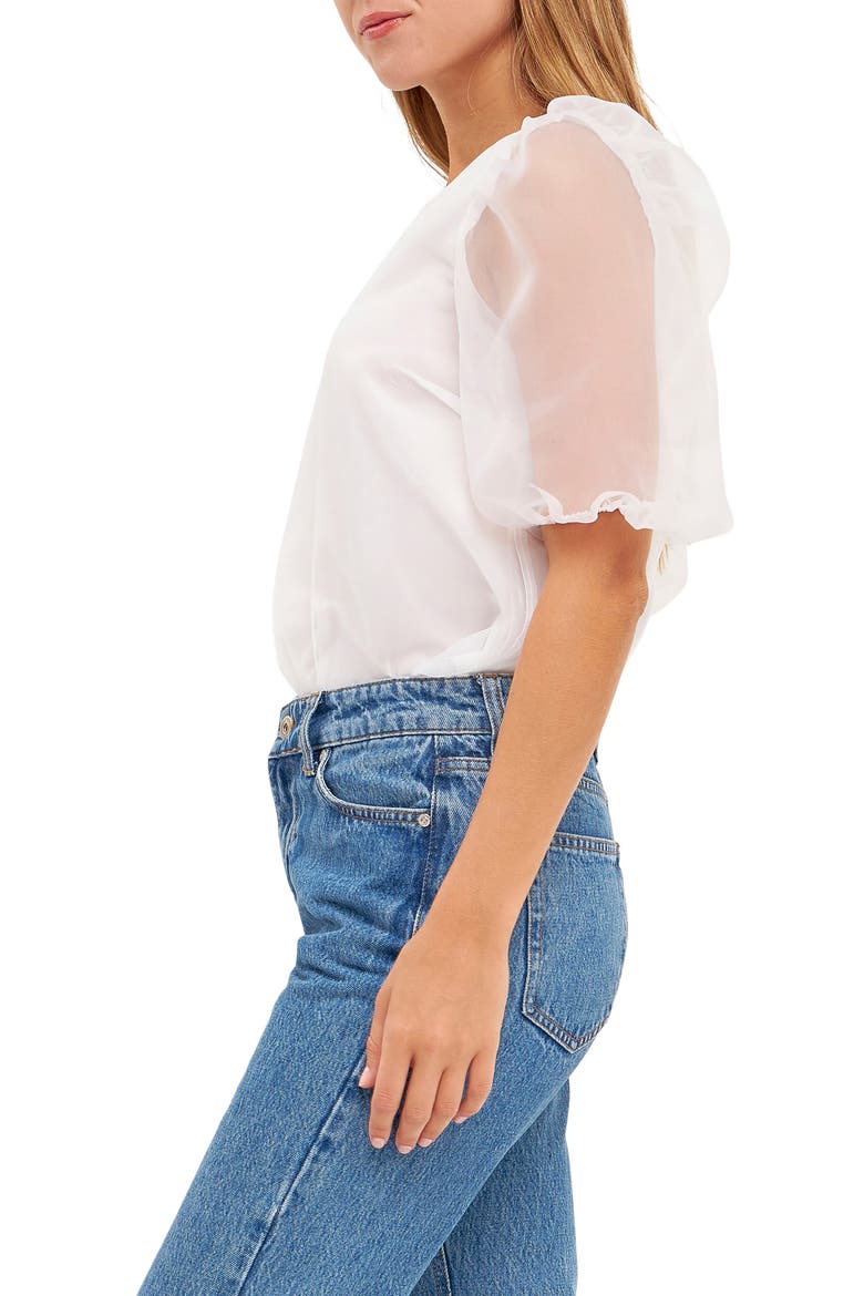 Sheer Puff Sleeve Organza Top, Alternate, color, WHITE
