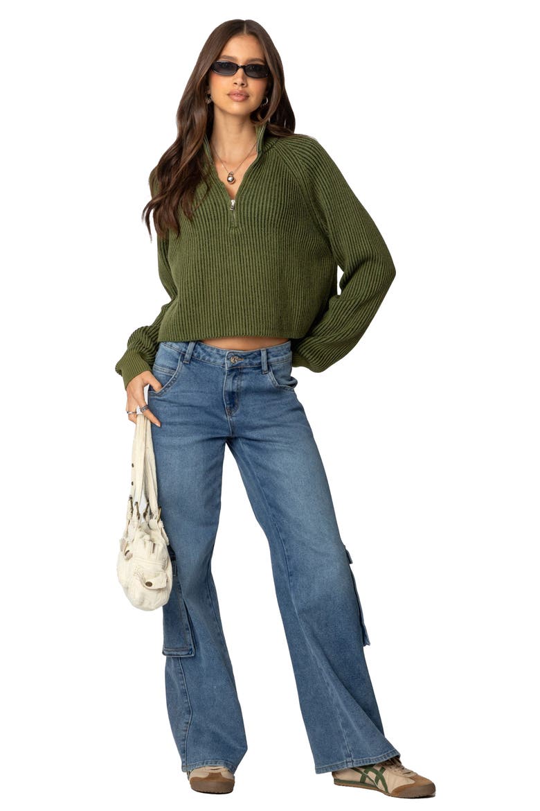 Rib Stitch Quarter Zip Sweater, Alternate, color, OLIVE