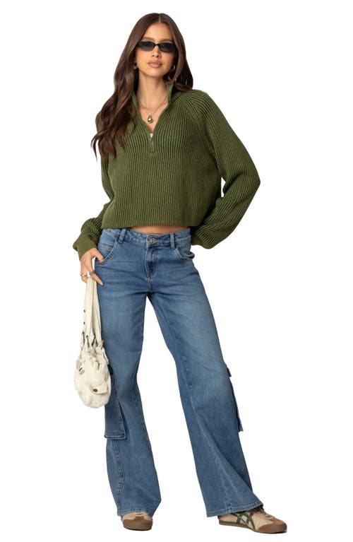 Edikted Rib Stitch Quarter Zip Sweater In Olive