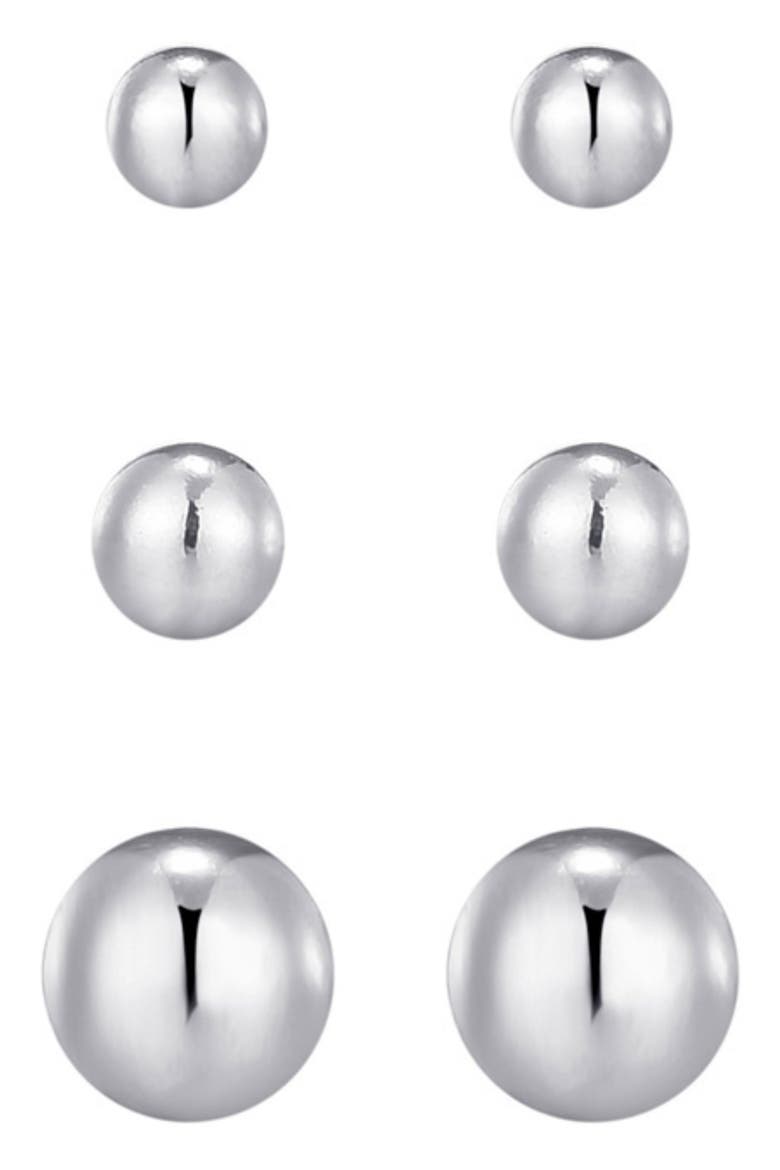 Set of 3 Tarnish Resistant Ball Stud Earrings, Alternate, color, SILVER