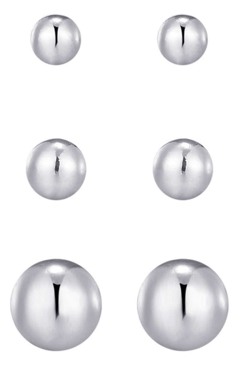Adornia Set of 3 Tarnish Resistant Ball Stud Earrings, Alternate, color, Silver