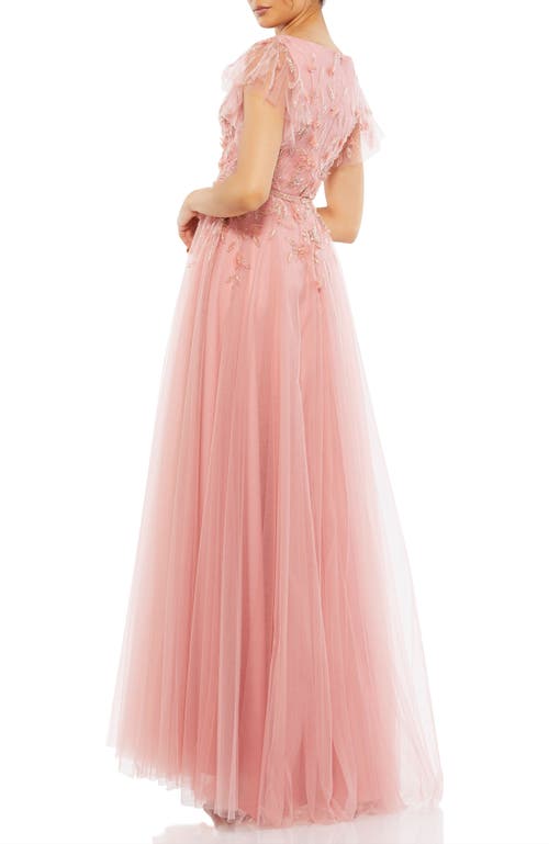 Mac Duggal Embellished Cap Sleeve V Neck Gown In Salmon