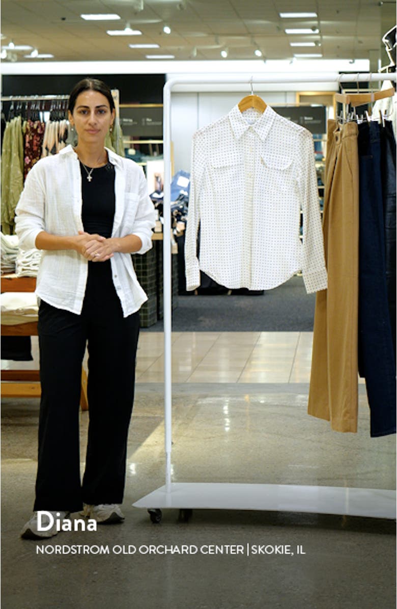 Slim Fit Signature Dot Print Silk Button-Up Blouse, sales video thumbnail