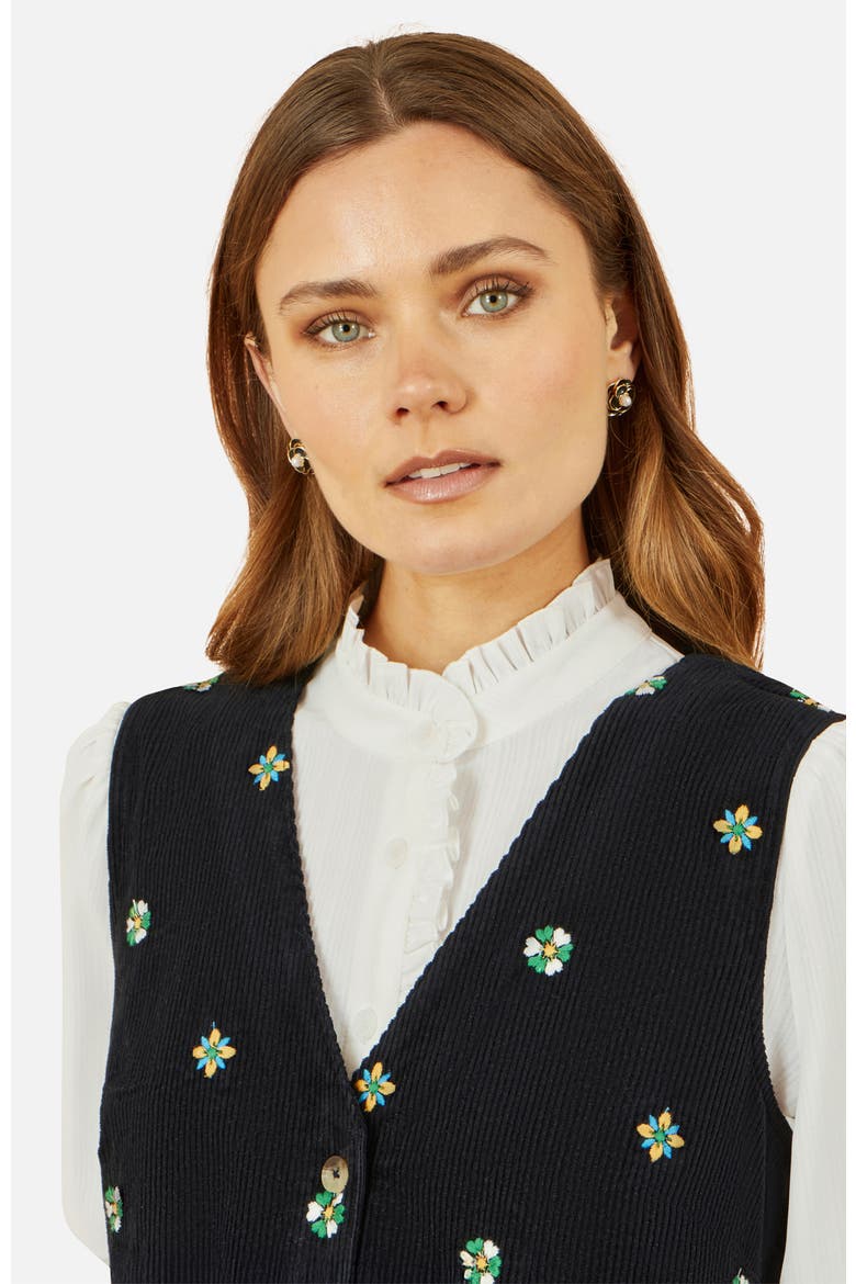 Embroidered Button Up Pinafore Dress, Alternate, color, Black