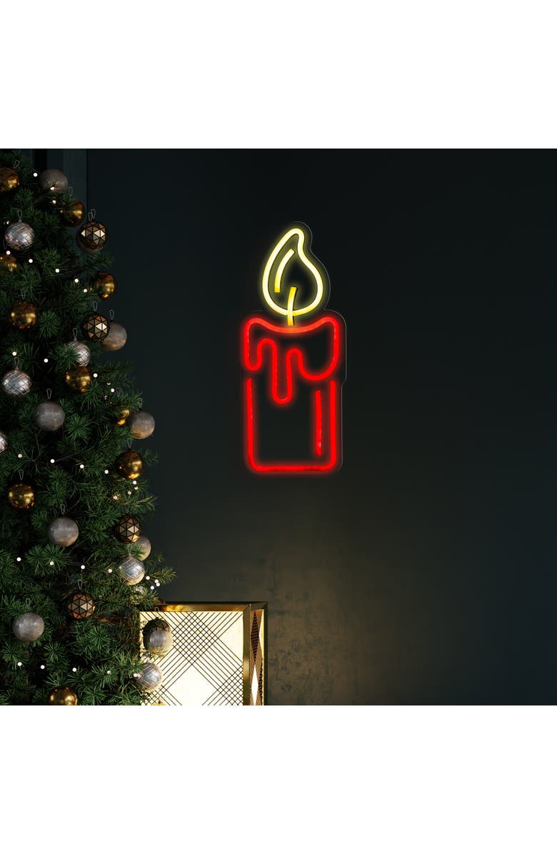 Northlight LED Candle Neon Lighted Christmas Wall or Window Decoration - 12", Alternate, color, Red
