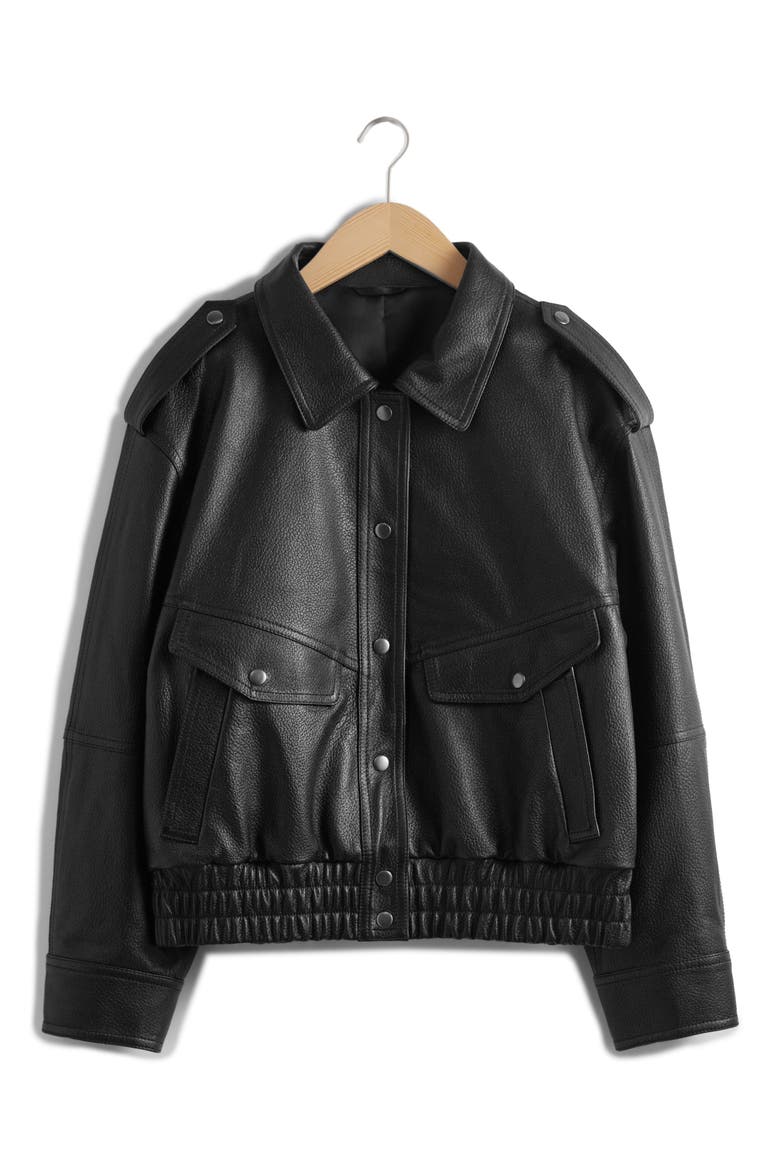Leather Jacket, Main, color, BLACK DARK
