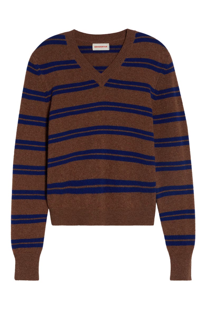 Sligo Shrunken Lambswool V-Neck Sweater, Alternate, color, HAZELNUT WITH BLUE