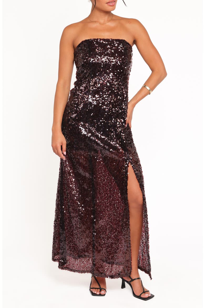 Liliane Sequin Strapless Maxi Dress, Main, color, CHERRY SEQUIN