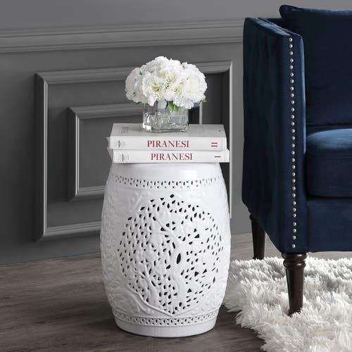 Jonathan Y Tree Of Life 18" Ceramic Garden Stool In White