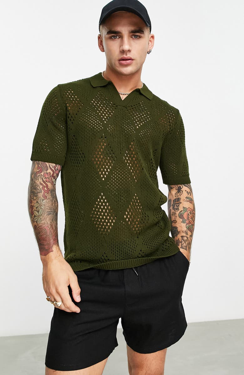 ASOS DESIGN Openwork Notch Neck Polo, Main, color, 