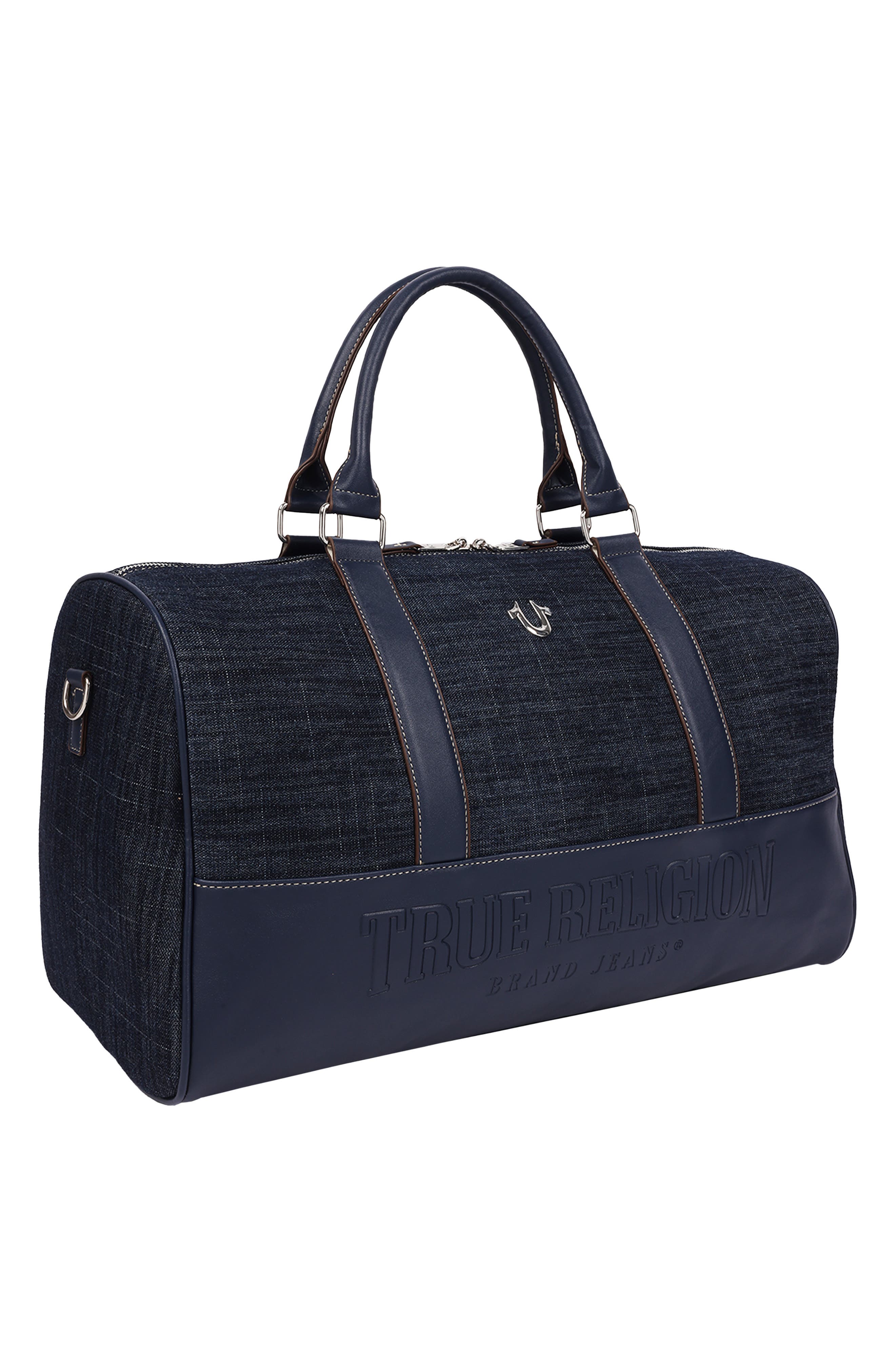 Horseshoe Quilted Denim Weekender Bag, Alternate, color, DARK DENIM