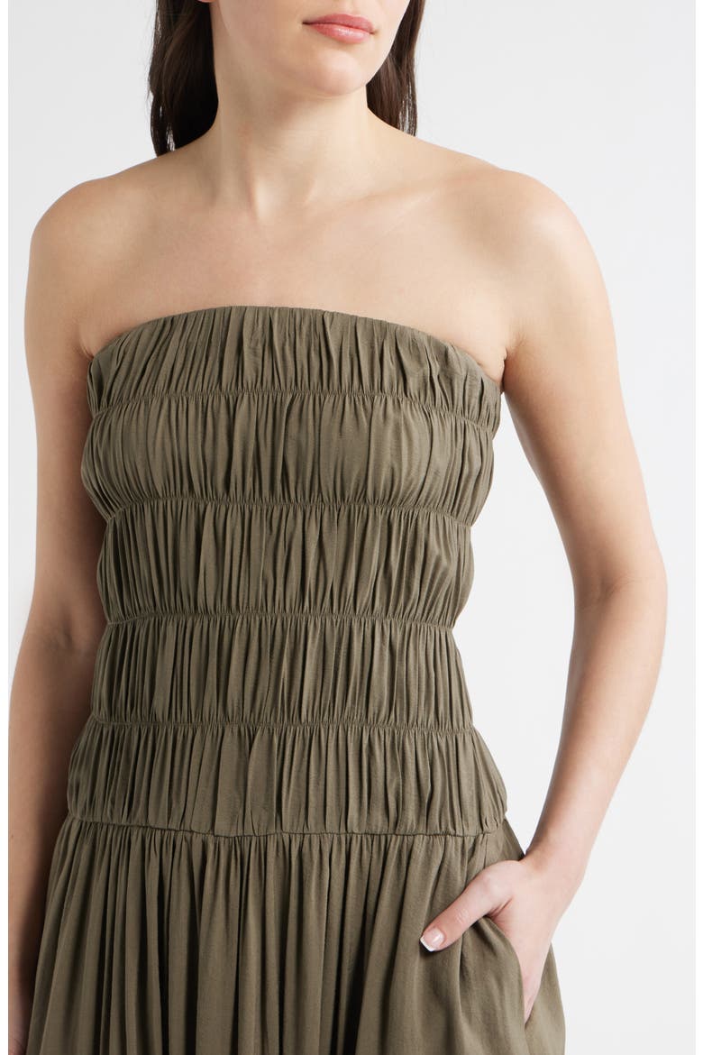 Rocio Shirred Strapless Tiered Maxi Dress, Alternate, color, SABLE