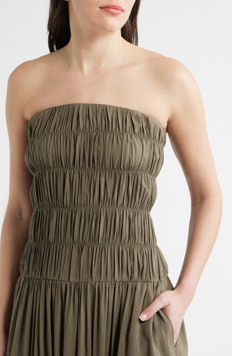 Nia Rocio Shirred Strapless Tiered Maxi Dress, Alternate, color, Sable