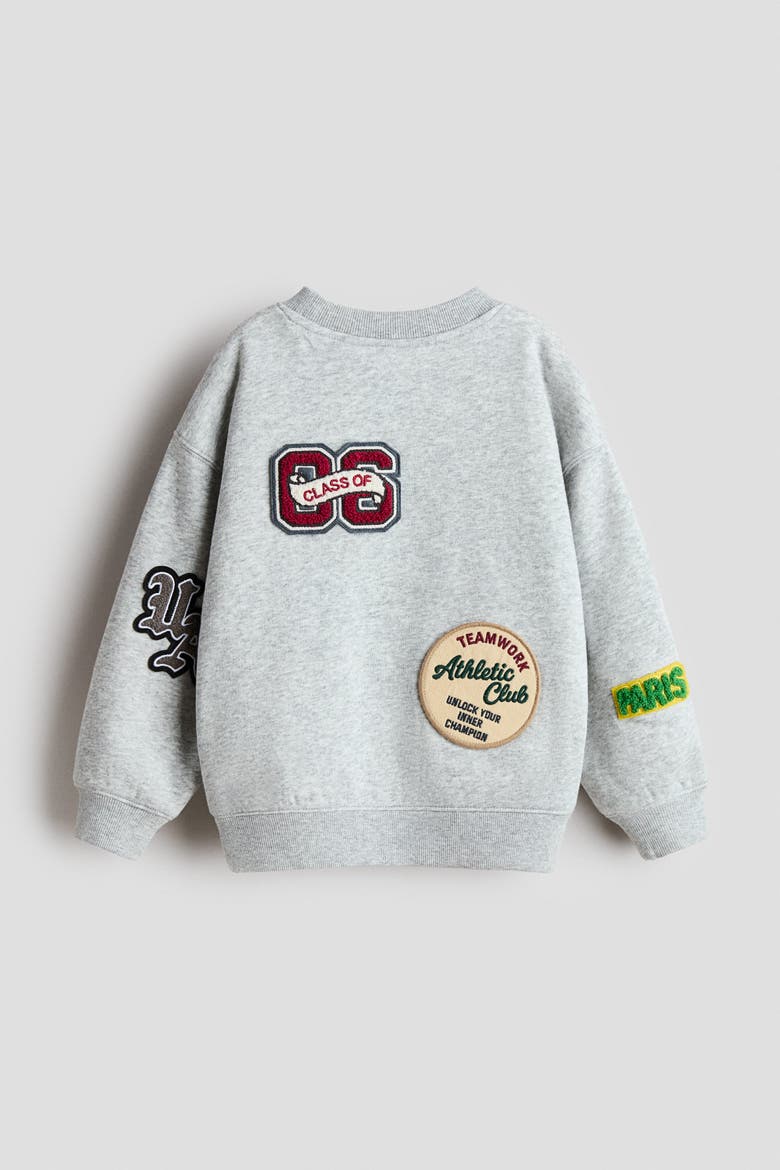 Appliquéd Brushed-inside Sweatshirt, Alternate, color, Light gray melange/Patches