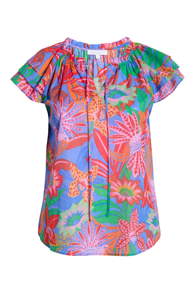 Cindal Floral Hita Ruffle Top, Alternate, color, BLUE-PINK-MULTI