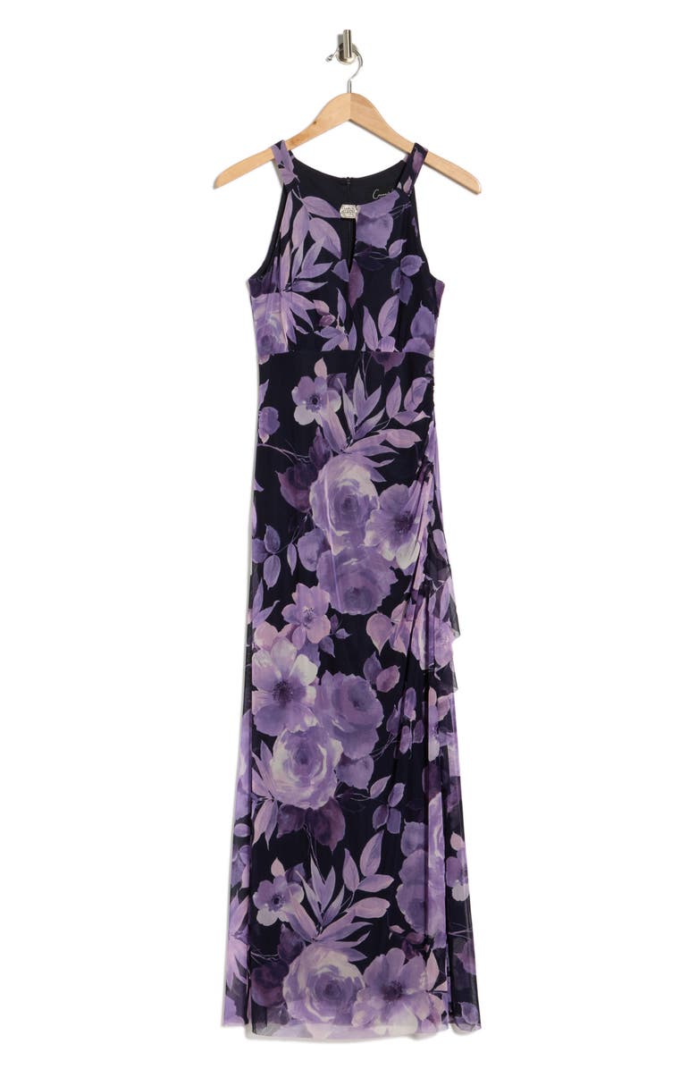 Connected Apparel Mesh Maxi Dress, Main, color, Navy/ Lavender