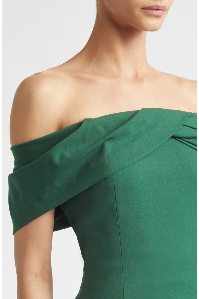 Draped Off the Shoulder Stretch Virgin Wool Top, Alternate, color, RACING GREEN