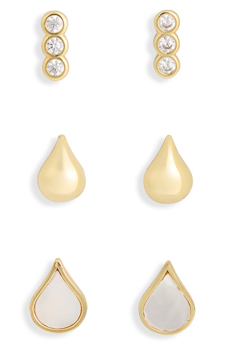 Argento Vivo Sterling Silver Set of 3 Teardrop Stud Earrings, Main, color, Gold