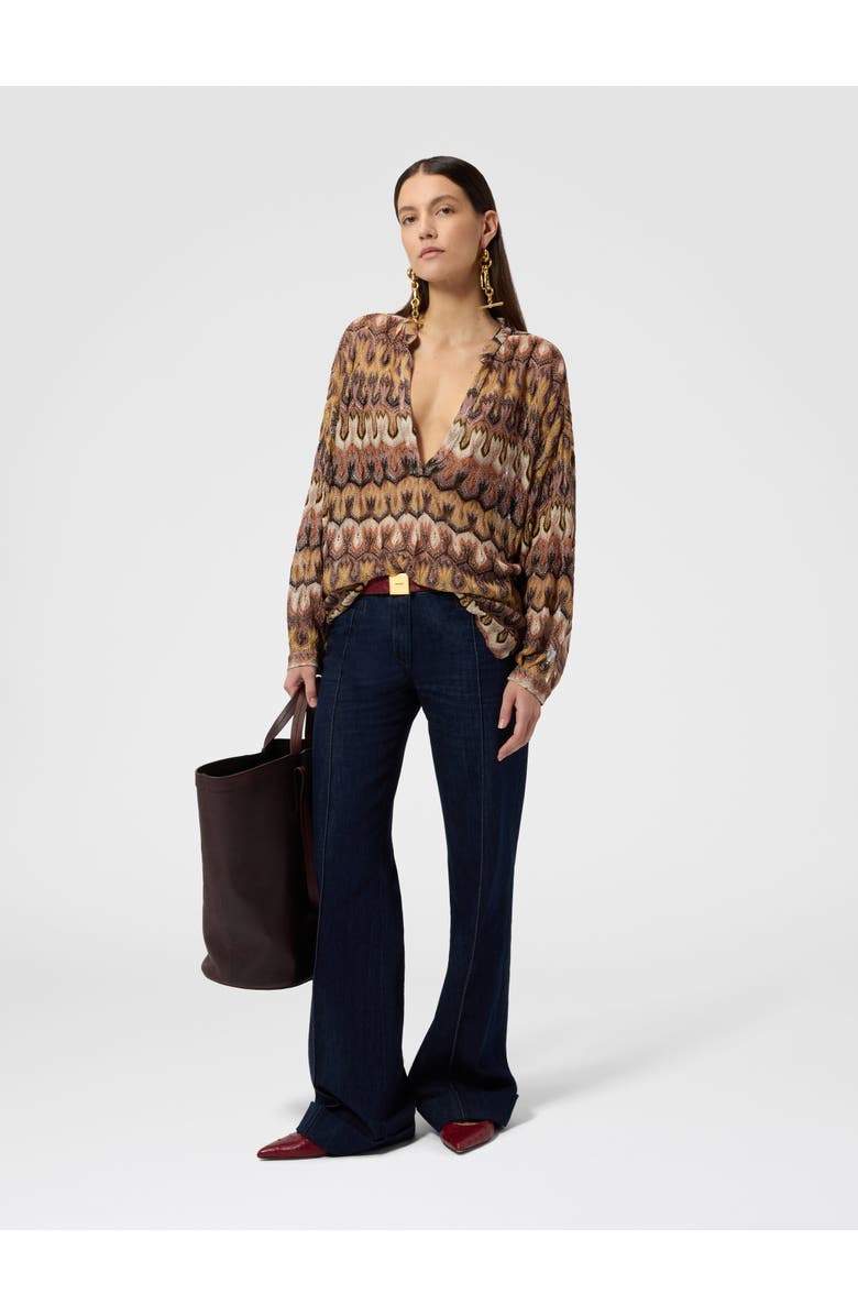 Missoni Oversized Blouse In Viscose Lamé With Arabesque Motif, Alternate, color, Tan