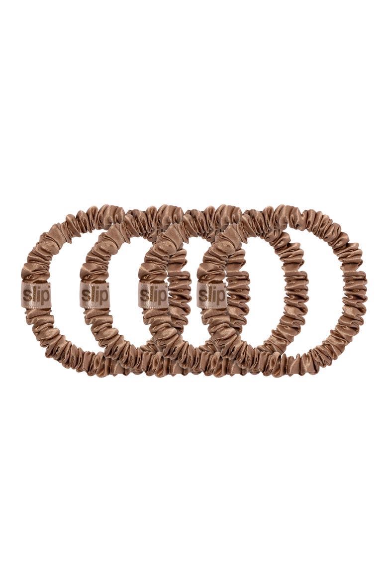 Pure Silk 4-Pack Skinny Scrunchies: Back to Basics Collection, Main, color, LIGHT BROWN