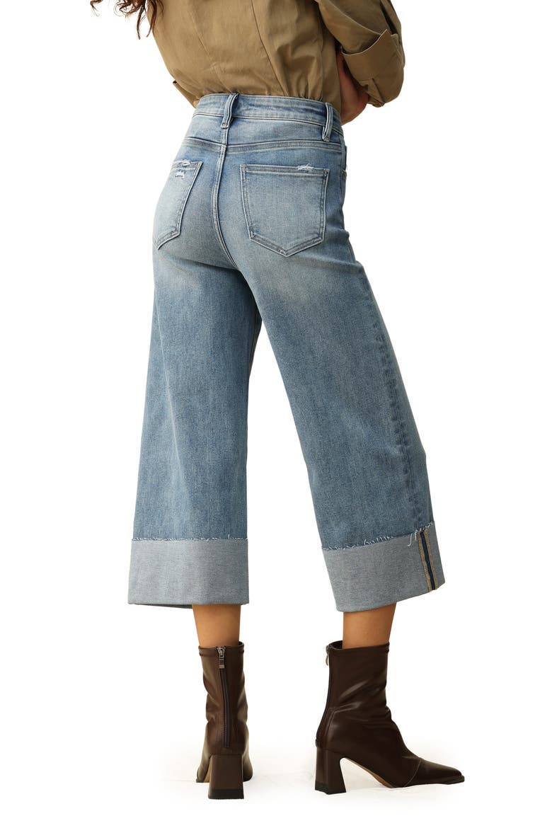 Cuffed Raw Hem High Waist Crop High Waist Wide Leg Jeans, Alternate, color, MEDIUM BLUE
