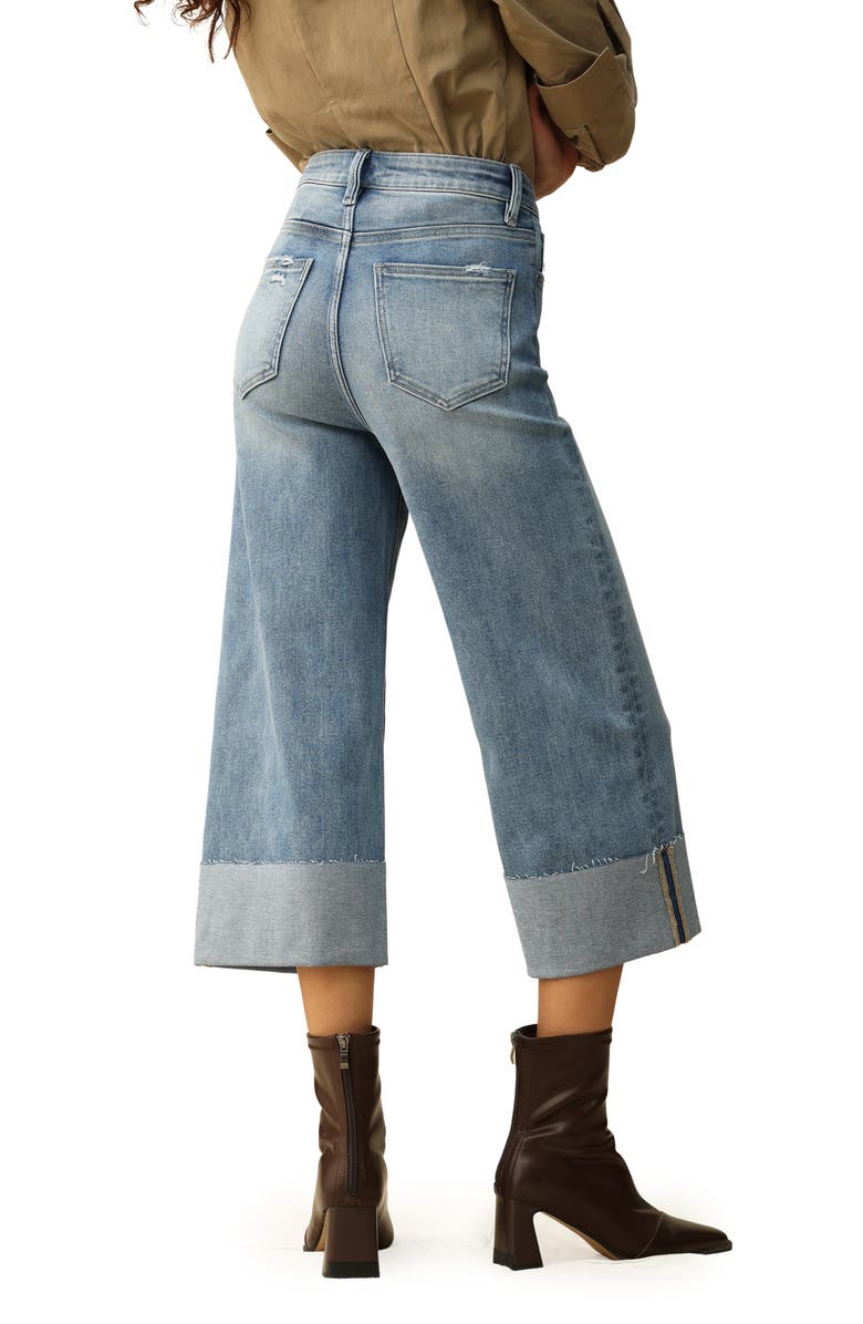 Bayeas Cuffed Raw Hem High Waist Crop High Waist Wide Leg Jeans, Alternate, color, Medium Blue