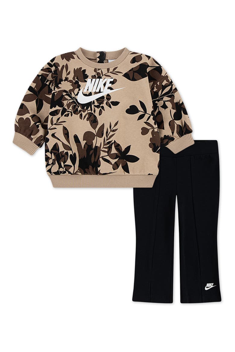 Floral Print Pullover & Flare Leggings, Main, color, BLACK