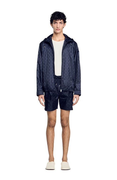 Sandro Square Cross Nylon Jacket In Midnight Blue