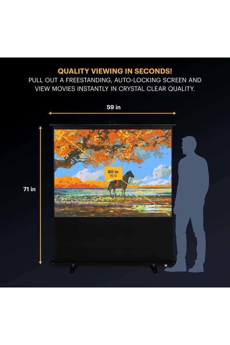 60 Portable Projector Screen, 169 Video Projection Screen & Stand with Carry Handle, Alternate, color, Black