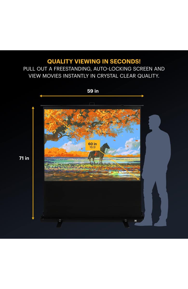Kodak 60 Portable Projector Screen, 169 Video Projection Screen & Stand with Carry Handle, Alternate, color, Black