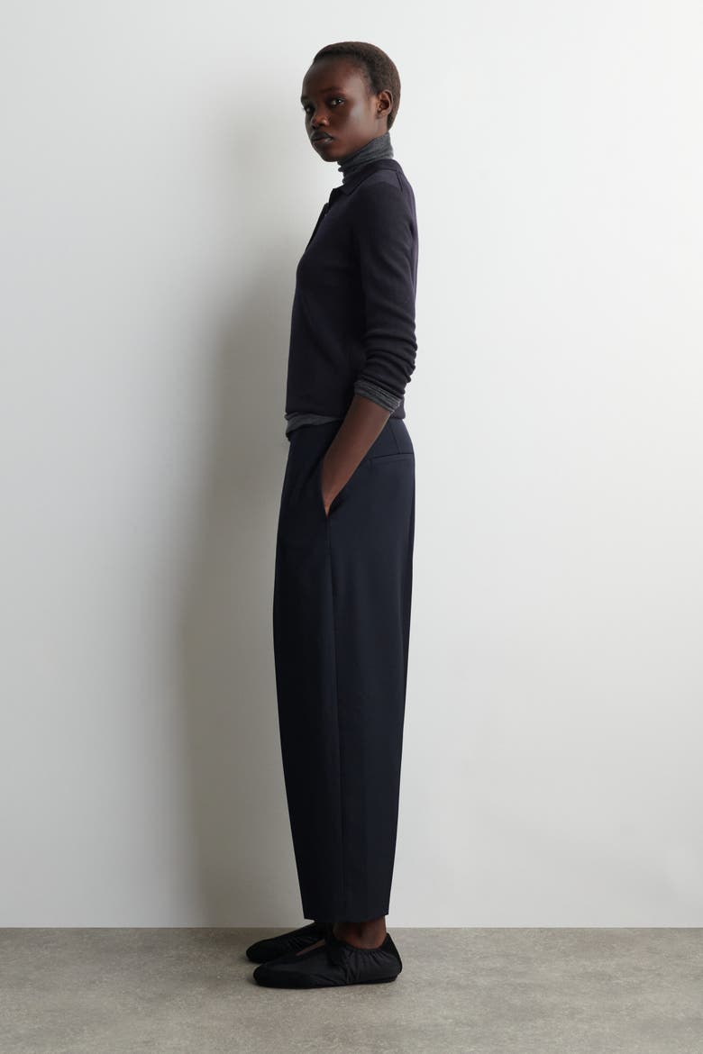 Wool-Blend Barrel-Leg Pants, Alternate, color, NAVY
