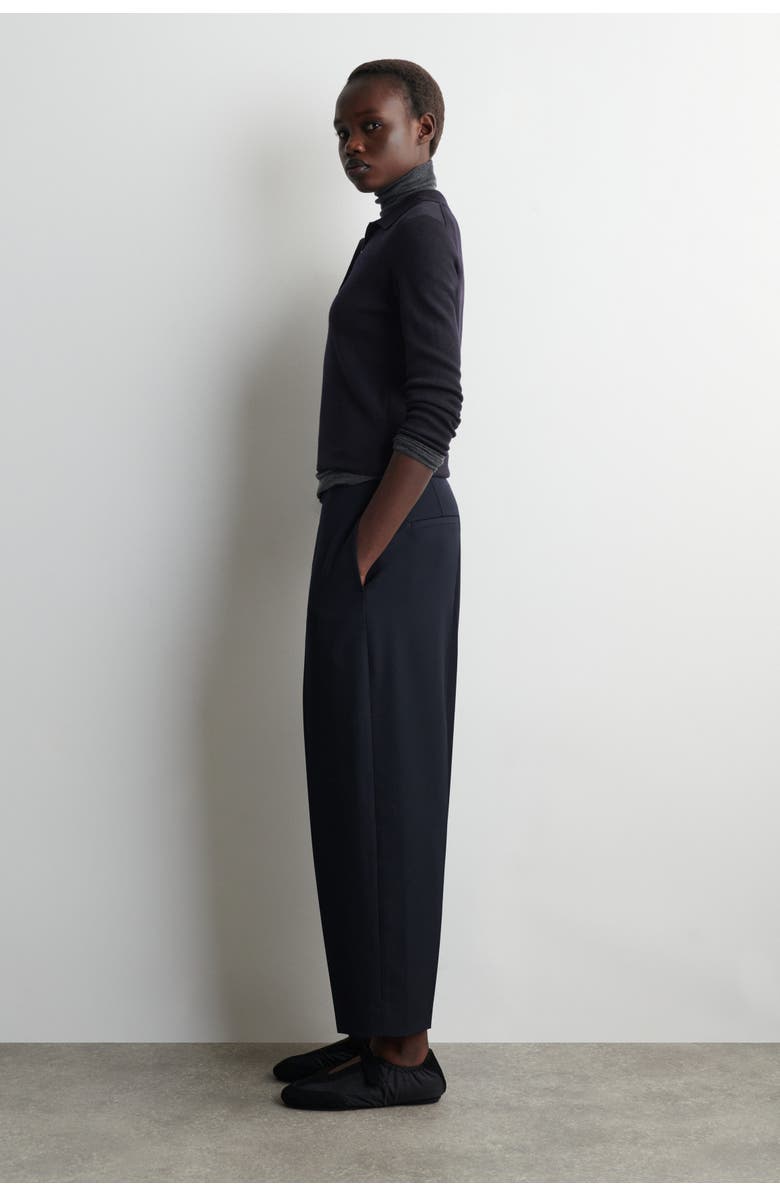 COS Wool-Blend Barrel-Leg Pants, Alternate, color, Navy