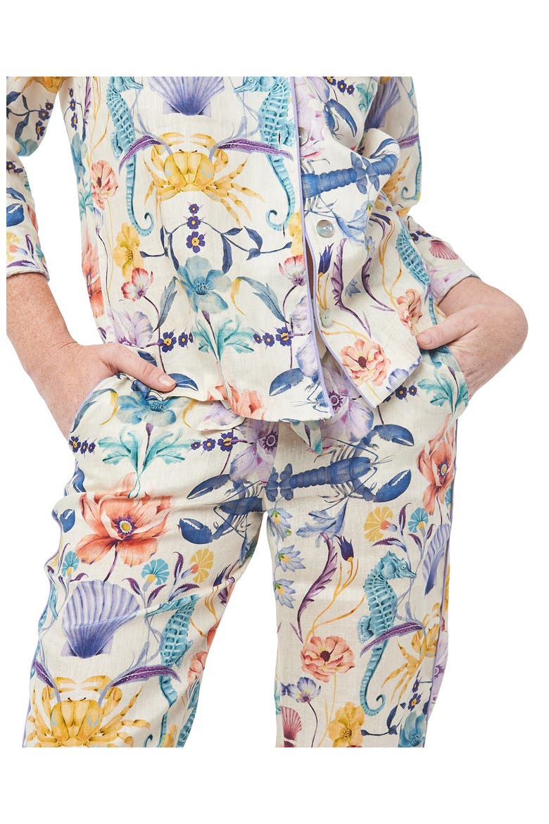 Nina Seahorses Linen Pajamas, Alternate, color, WHITE