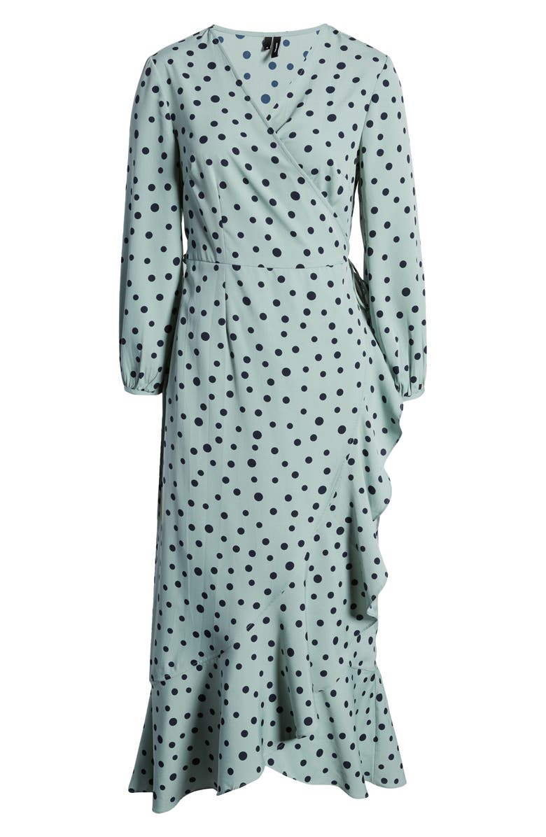 VERO MODA Henna Polka Dot Long Sleeve Wrap Dress, Alternate, color, 