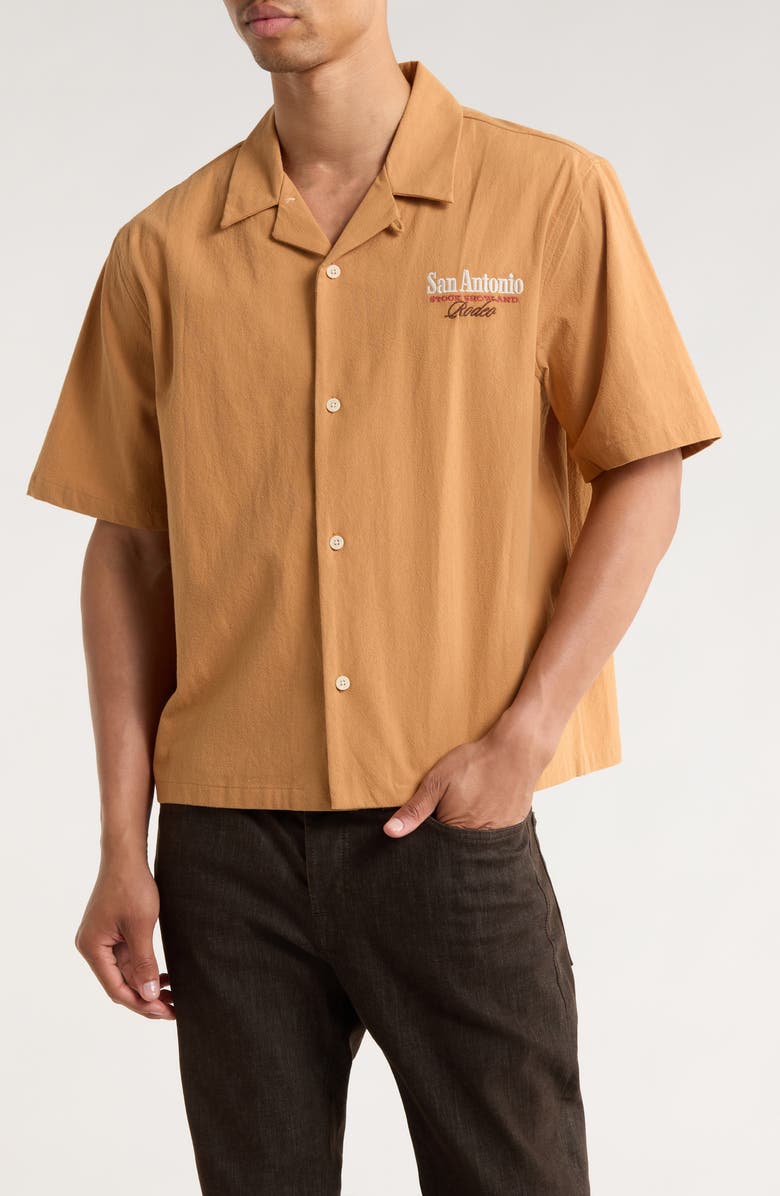 PacSun San Antonio Embroidered Camp Shirt, Main, color, Brown
