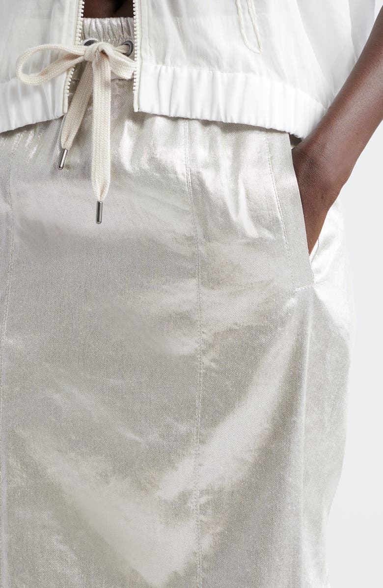 Brunello Cucinelli Metallic Coated Twill Drawstring Skirt, Alternate, color,
