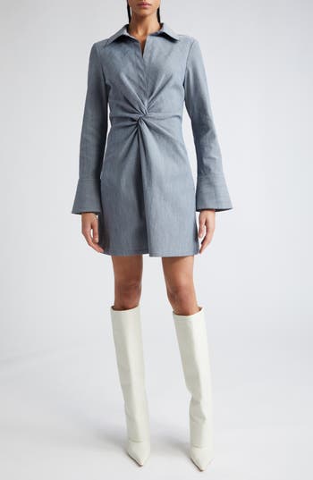 Cinq À Sept Mckenna Twist Front Long Sleeve Denim Minidress In Blue
