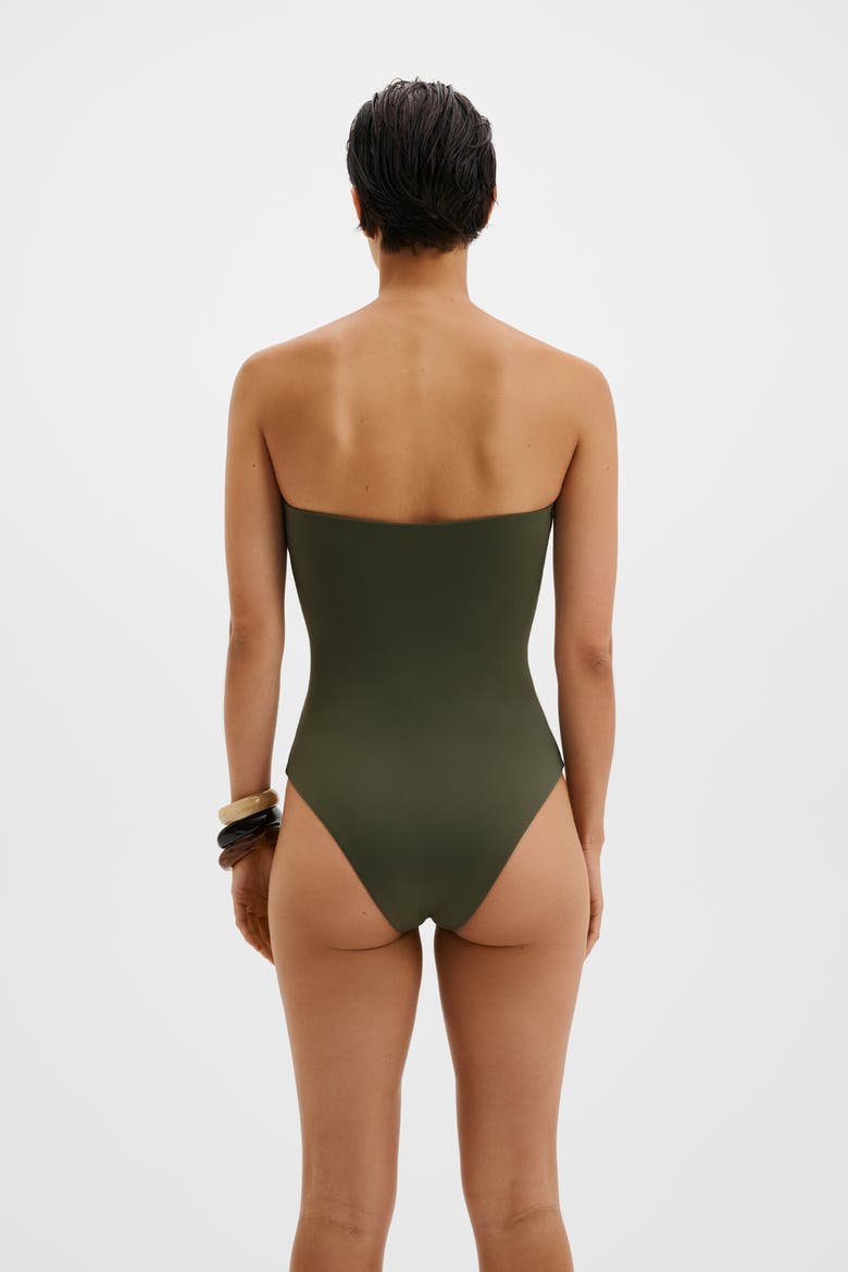 Milea Embellished Bandeau Swimsuit, Alternate, color, Dusty Olive