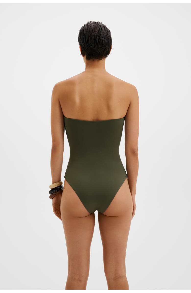 Malina Milea Embellished Bandeau Swimsuit, Alternate, color, Dusty Olive