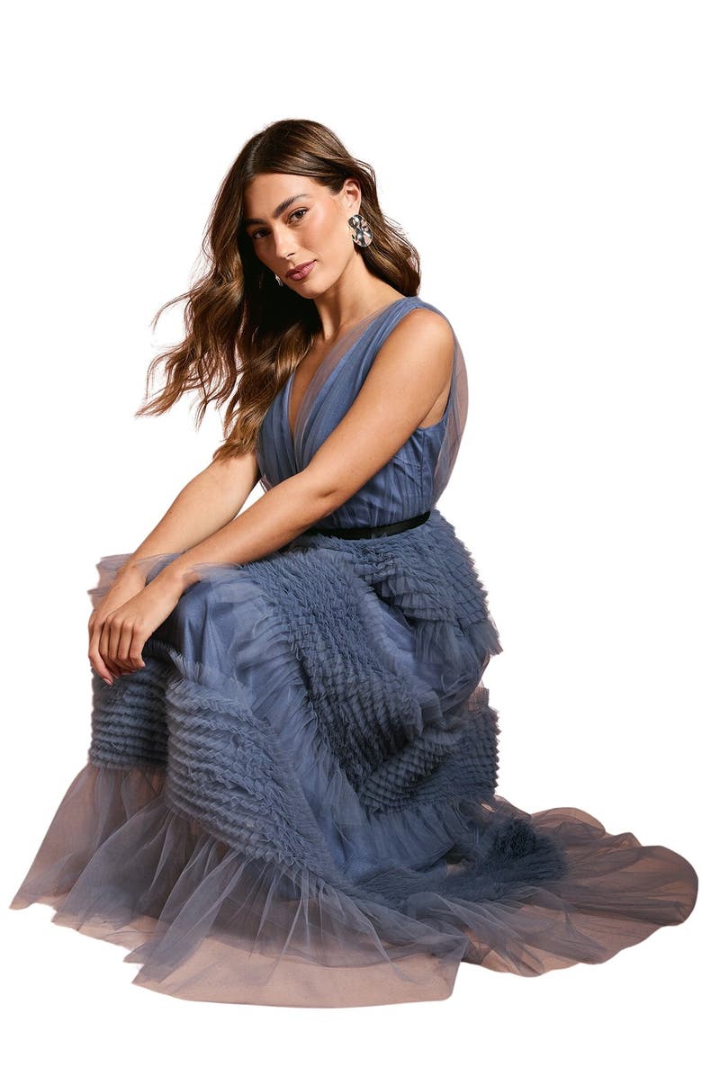 Coast Sleeveless Mesh Wrap Top Maxi Dress, Alternate, color, Blue