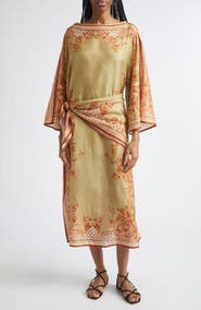 Zimmermann Aster Paisley Print Long Sleeve Tie Waist Silk Midi Dress