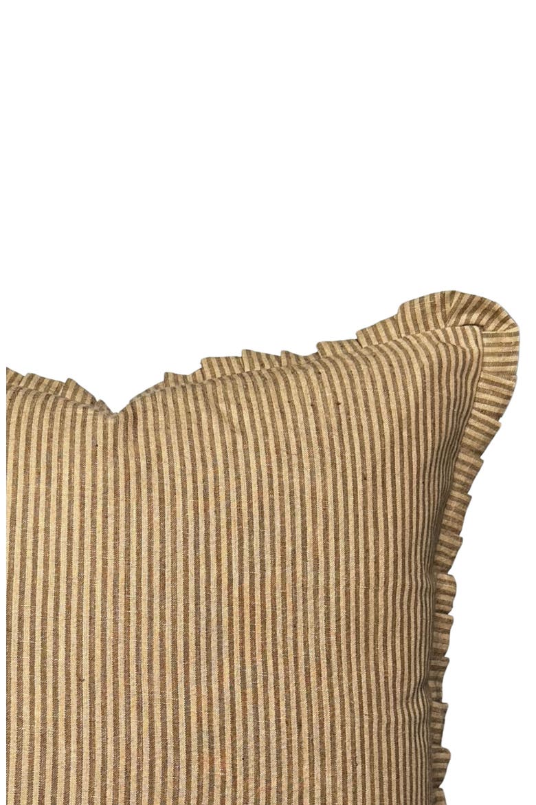 Foster | Brown Tan Pleated Ruffle Linen Stripe Pillow Cover, Alternate, color, Golden Brown