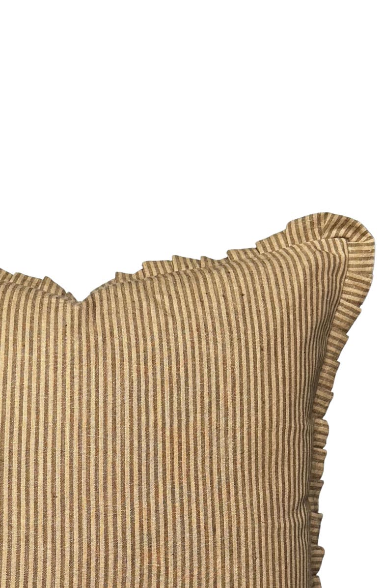 Linen & James Foster | Brown Tan Pleated Ruffle Linen Stripe Pillow Cover, Alternate, color, Golden Brown
