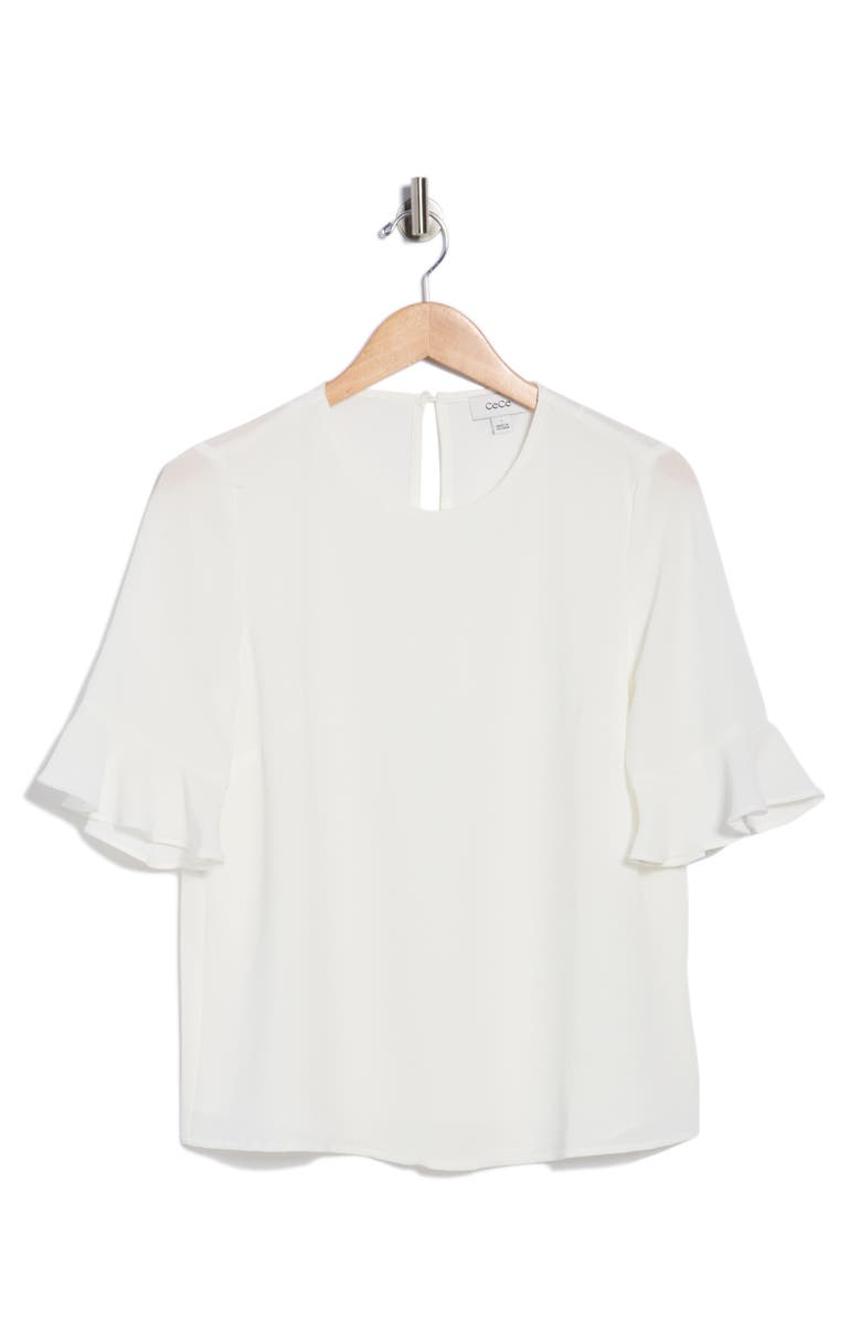 CeCe Ruffle Short Sleeve Top, Alternate, color, New Ivory