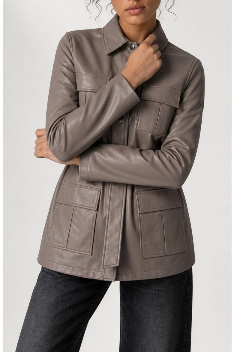 Jutta Faux Leather Belted Shirt Jacket, Alternate, color, LEAFLESS TREE